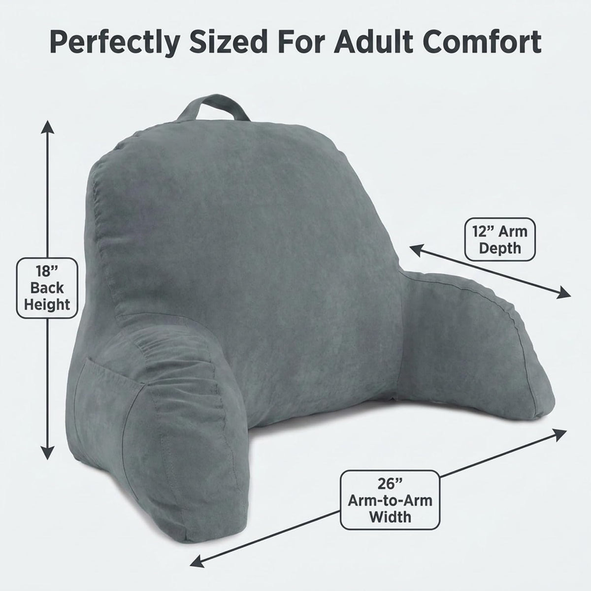 Deluxe Comfort Microsuede Bed Rest - Reading and Bedrest Lounger - Sitting Supprt Pillow - Soft But Firmly Stuffed Fiberfill - Backrest Pillow With Arms, Light Purple