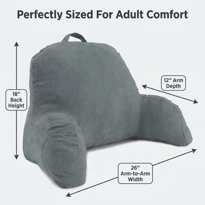 Deluxe Comfort Microsuede Bed Rest - Reading and Bedrest Lounger - Sitting Supprt Pillow - Soft But Firmly Stuffed Fiberfill - Backrest Pillow With Arms, Light Purple