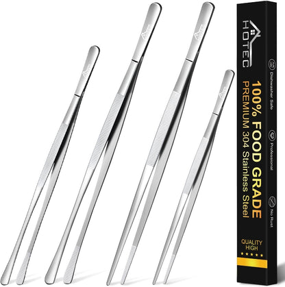 HOTEC Kitchen Tweezers Tongs Stainless Steel, Set of 6 - Professional Cooking Tweezers for Cooking, Chefs, BBQ, Seafood, Baking & Repair