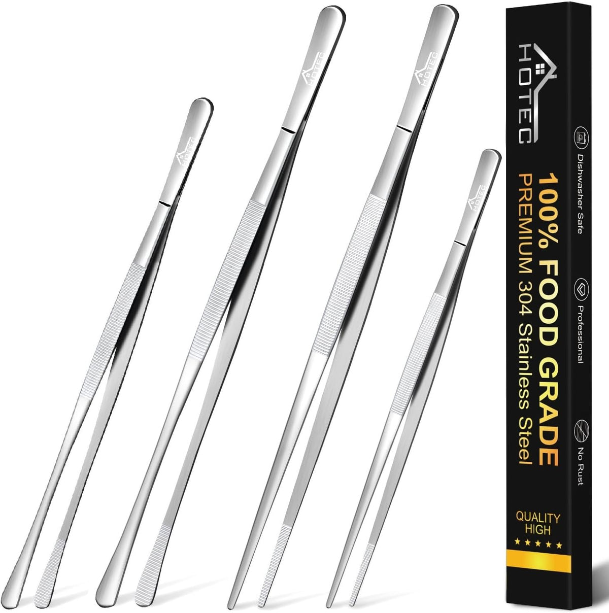 HOTEC Kitchen Tweezers Stainless Steel Cooking Tweezers -6.3" and 12"