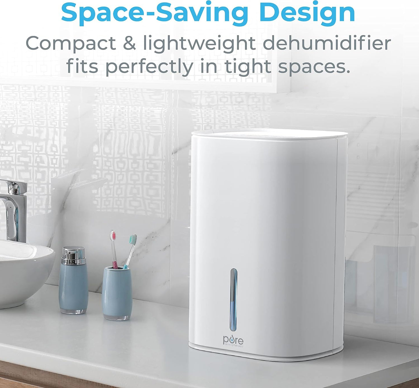 Pure Enrichment PureDry Mini Dehumidifier - 27oz Compact Water Tank Eliminates 300ml/day of Excess Moisture from Closets, Bathrooms, Boats, Kitchens, and Other Small Rooms and Living Spaces
