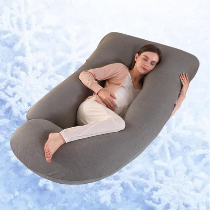 ALLOPERA Pregnancy Pillows for Sleeping, 57-Inch U-Shaped Full Body Maternity Pillow with Adjustable Fill and Removable Washable Cover, Back, Belly, Hip and Leg Support for Pregnant Women, Black Grey