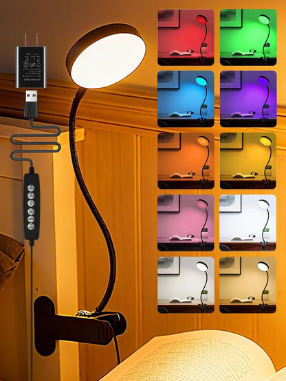 Clip on Lamp,10 RGB Colors+10 Brightness Bright Desk Lamp with Clamp Light