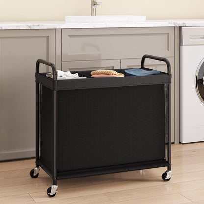 ELYKEN Laundry Hamper 2 Section, 100L Rolling Laundry Sorter with Wheels | Removable Washable Liner Bags, Sturdy Steel Frame and Metal Handle, Double Compartment Clothes Organizer for Laundry Sorting