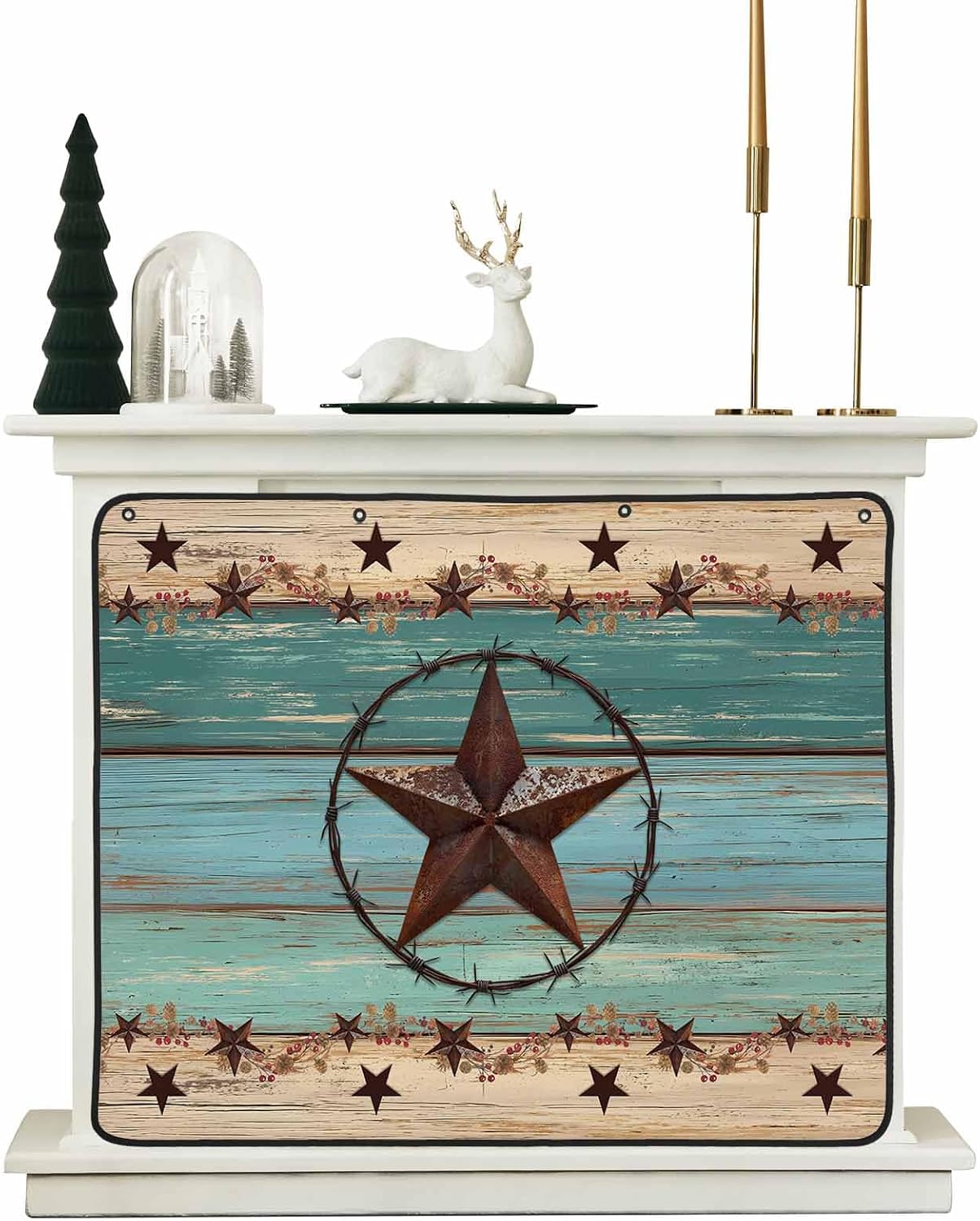 Magnetic Fireplace Cover Texas Star Teal Blue Fireplace Screen Decorative Farm Wood Grain Insulation Fireplaces Blocker Blanket Save Energy Fireplaces Draft Stopper Covers for Living Room 39x32 Inch