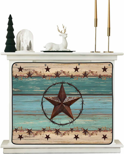 Magnetic Fireplace Cover Texas Star Teal Blue Fireplace Screen Decorative Farm Wood Grain Insulation Fireplaces Blocker Blanket Save Energy Fireplaces Draft Stopper Covers for Living Room 39x32 Inch