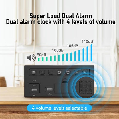 Zyyini Extra Loud Alarm Clock with Bed Shaker for Heavy Sleeper and Deaf Hearing Impaired, Dual Alarm, 7.4 Inch Mirror LED Display, Dimmer, 12/24H, Snooze