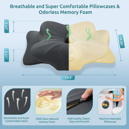DONAMA Contour Cervical Neck Pillow for Neck Pain Relief | Queen,Ergonomic Dual-Height,Odorless Memory Foam,Side/Back/Stomach Sleepers,Cooling Hypoallergenic Cover,OEKO-TEX Certified