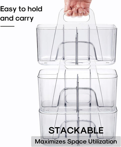 Multiuse Caddy Organizer with Handle, Portable Divided Plastic Tote Bin - Art Craft, Stationary Pen Marker Crayons, Makeup Hair Supplies Storage - Bathroom, Classroom, Dorm, Office, Desk Holder - Grey