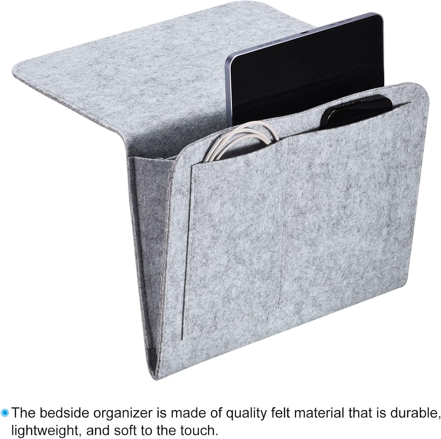 PATIKIL 11in Bedside Caddy, Bed Caddy Bedside Organizer Hanging 5 Pocket Soft Felt Bed Pockets Bedside Storage Organizer Remote Control Holder for Bedroom Phones Glasses, Pink