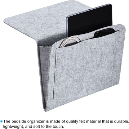 PATIKIL 11in Bedside Caddy, Bed Caddy Bedside Organizer Hanging 5 Pocket Soft Felt Bed Pockets Bedside Storage Organizer Remote Control Holder for Bedroom Phones Glasses, Pink
