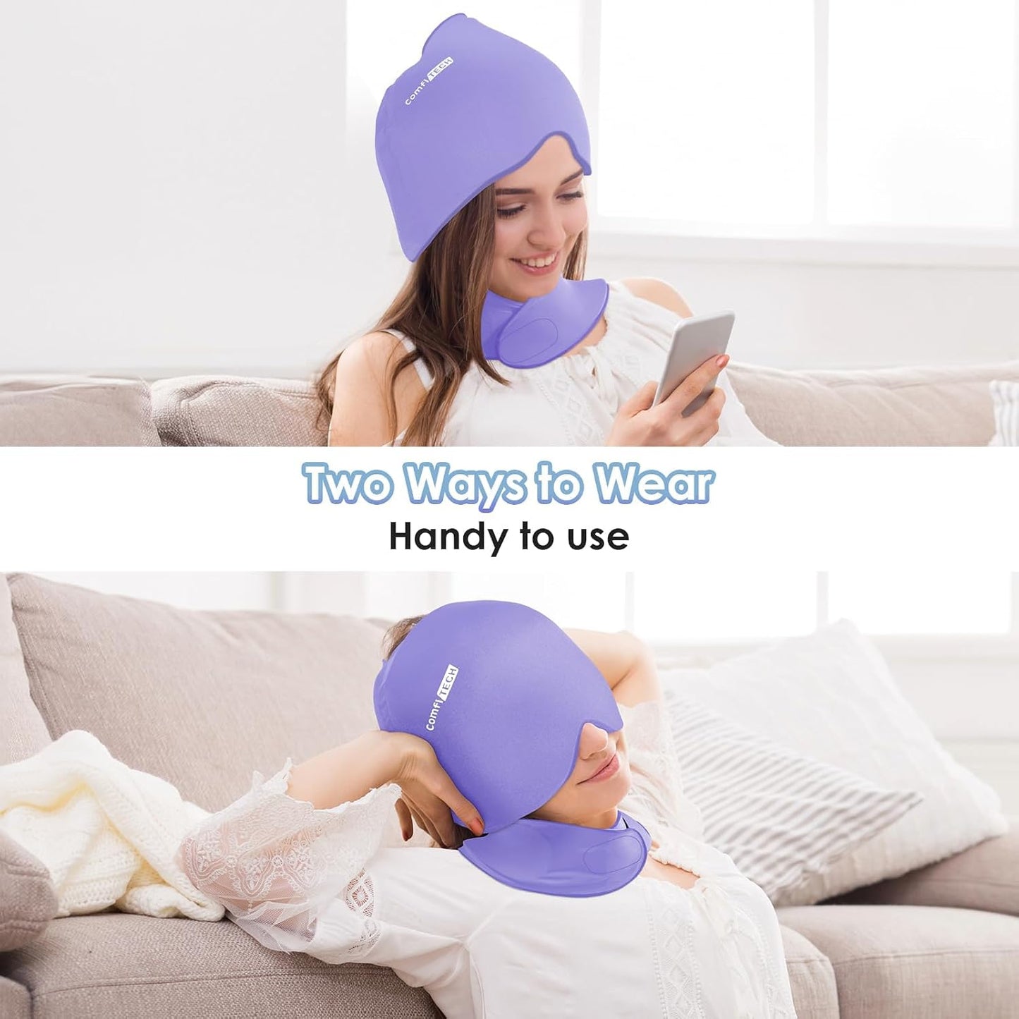 ComfiTECH Cold Cap and Neck Ice Pack Wrap Gel Combo, Care Package for Head and Cervical, Medium | Flexible after Frozen, Cold Cap & Cervical Cold Pack, Relieve Head & Eye, Stiff Neck, Office Tension, Sports Soreness