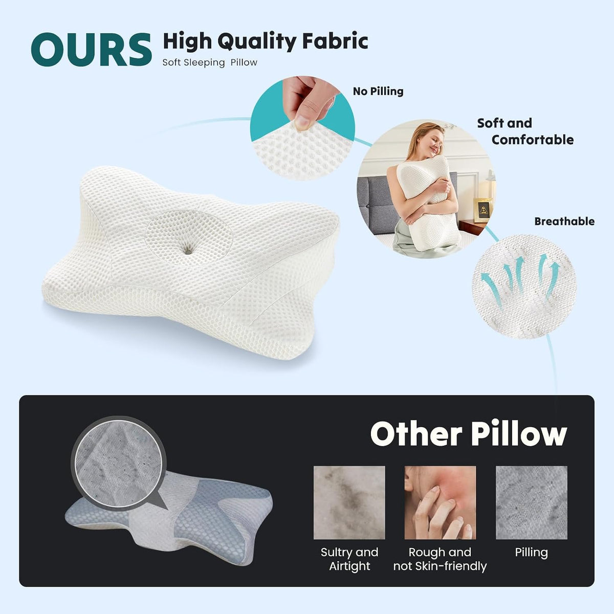 Sweetcrispy Cervical Pillow for Neck Pain Relief, Cooling Memory Foam