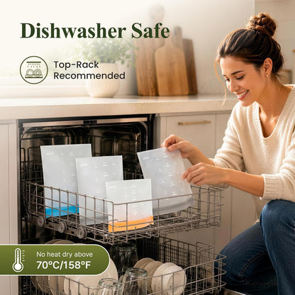 IDEATECH Reusable Bags Dishwasher Safe, BPA Free Reusable Gallon Freezer Bags, Stand Up Leakproof Food Storage Bags for Marinate Meats, Salad Fruit, Vegetables, Home Organization -Gray 6 Large Bags
