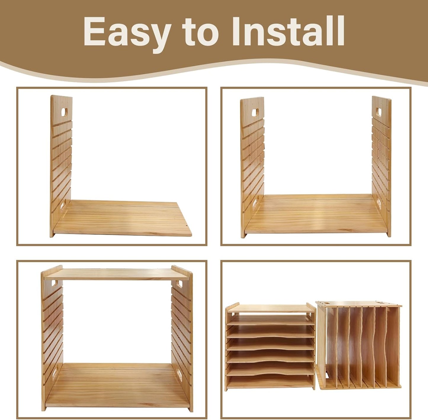 6 Tier Wooden Tray Dividers for Cabinets, Cookie Sheet Organizer 15.7" W x 16.5" H x 12.6" D Baking Sheets, Pans and Cutting Boards Organizer for Kitchen Cabinets or Countertop