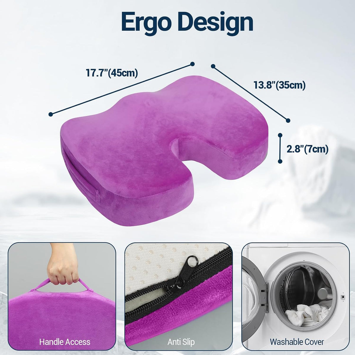 Season Guard Gel Memory Foam Seat Cushion for Tailbone Pain Relief, Black