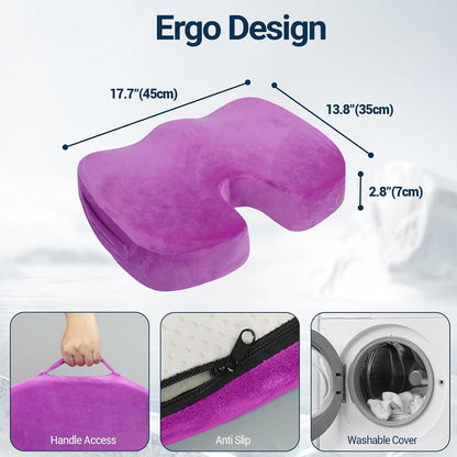 Season Guard Gel Memory Foam Seat Cushion for Tailbone Pain Relief, Black
