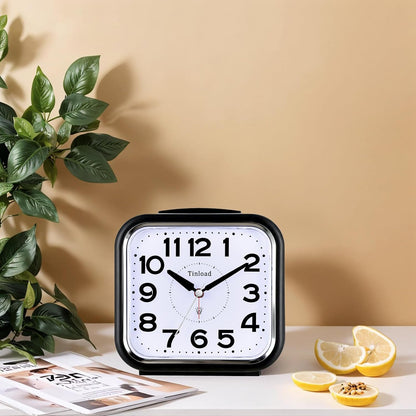 Tinload 5.5" Large No Ticking Analog Alarm Clock,Silent Readable for Seniors,Easy to Set,Gradual Rise Alarm,Big Numbers,Gentle Wake,Snooze, Lighted on Demand,Battery Operated,Black