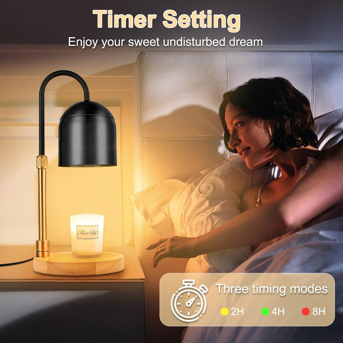 Candle Warmer Lamp with Timer & 3 Bulbs, Dimmable Electric CandleLight Adjustable Height and Brightness Candle Wax Warmer for Jar Candles Bedroom Home Decor House Warming Gift for Women (Round Gold)