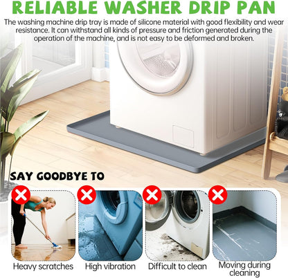 Washing Machine Drain Pan, 27x27 Inch Silicone Mat with Raised Edge | Waterproof Leak Protector Tray for Under Washer and Dryer, Anti-Slip and Foldable Laundry Room Mat