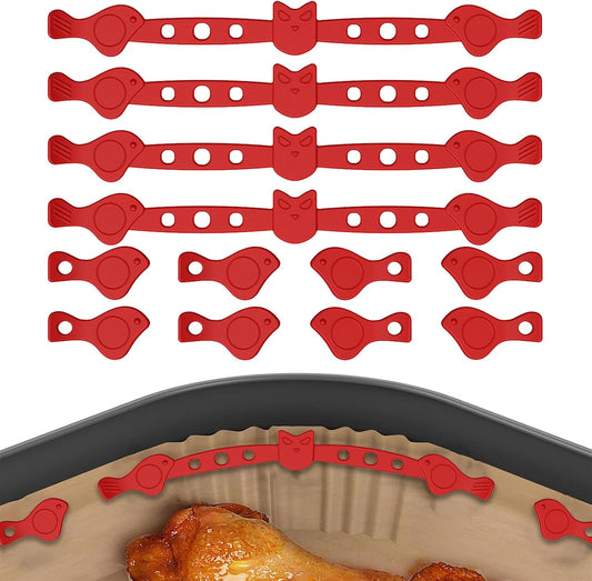 Air Fryer Magnets Silicone Buckle for Parchment Paper Liners, High-Temp Resistant Air Fryer Accessories, Safely Lock Paper from Heating Element or Covering Food, Prevent Burning (Red)