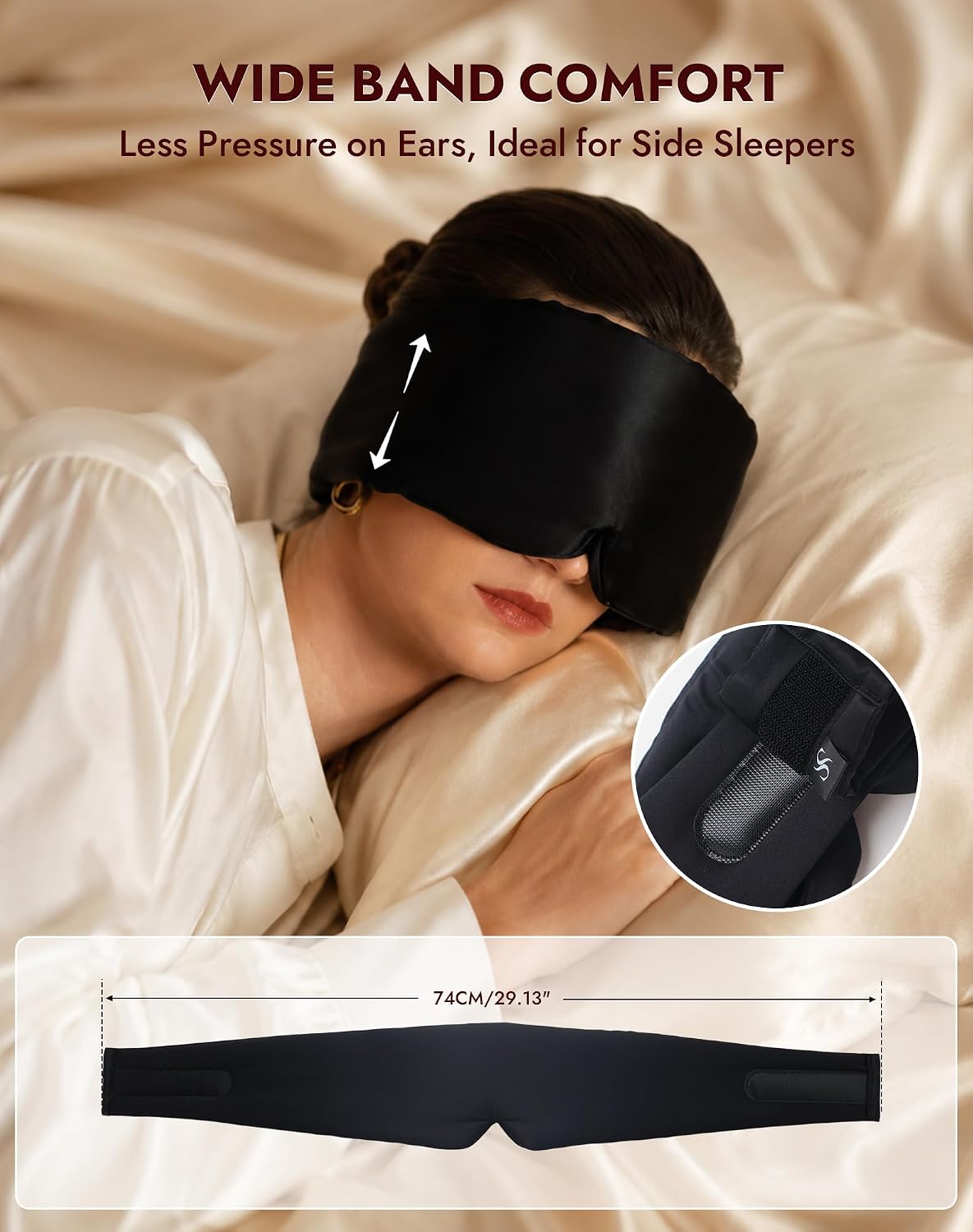 SilkSilky 22 Momme Mulberry Silk Sleep Mask for Side Sleepers, Black