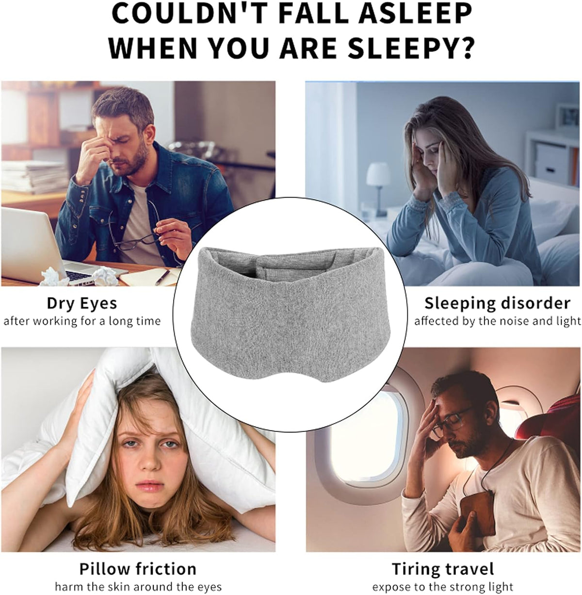 Sleep Mask for Men Women,100% Cotton Sleep Eye Mask with Fully Adjustable Strap, 100% Light Blocking Eye Mask for Sleeping, 0 Pressure Eye Covers for Travel Yoga Nap (Gray)