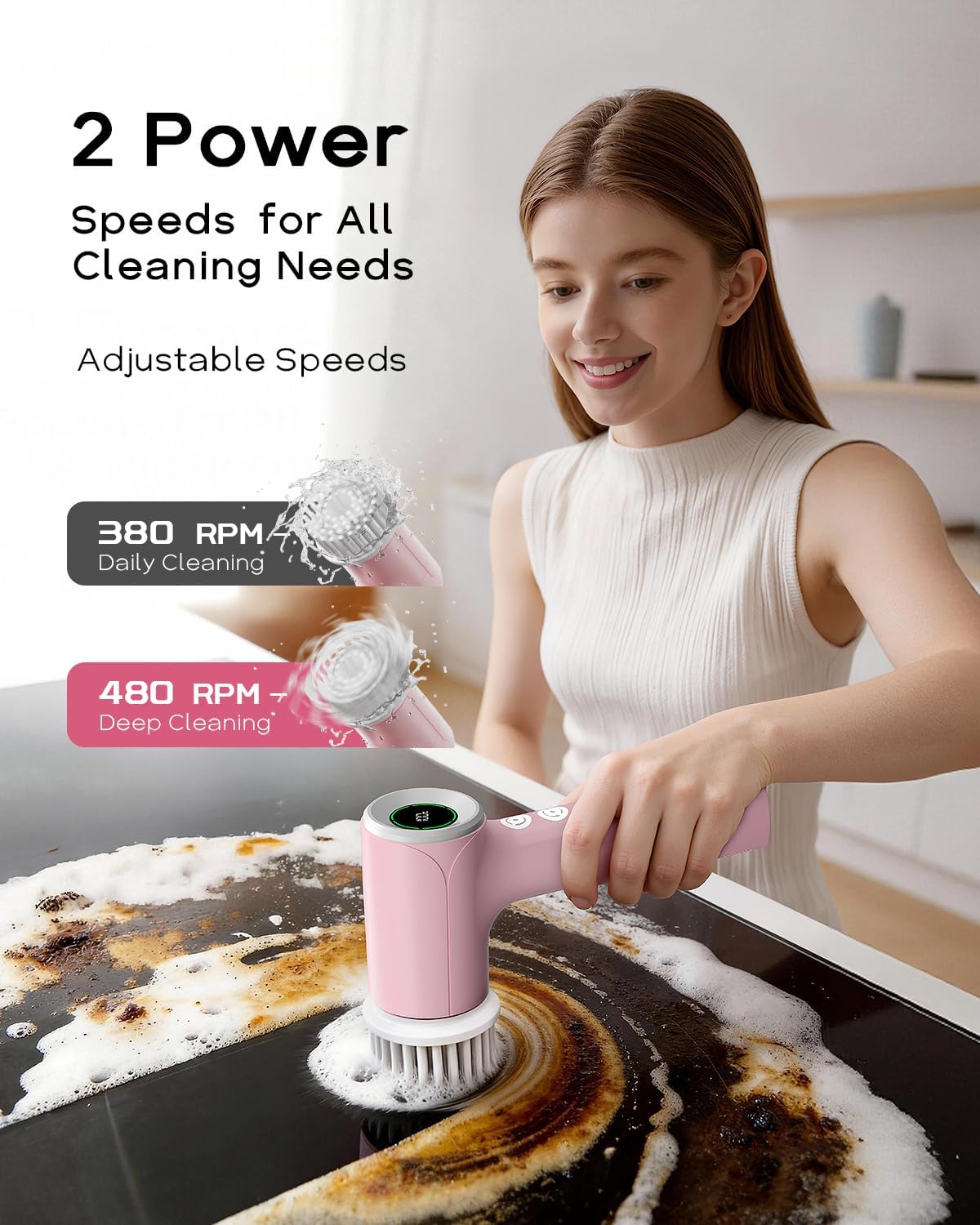 PUFTEM Electric Shower Scrubber, Cordless Bathroom Scrubber, Dual Direction | Dual Direction Cleaning, 6 Replaceable Brush Heads, IPX7 Waterproof, Kitchen, Grout, Tile, Tub, Sink and Corner Cleaning