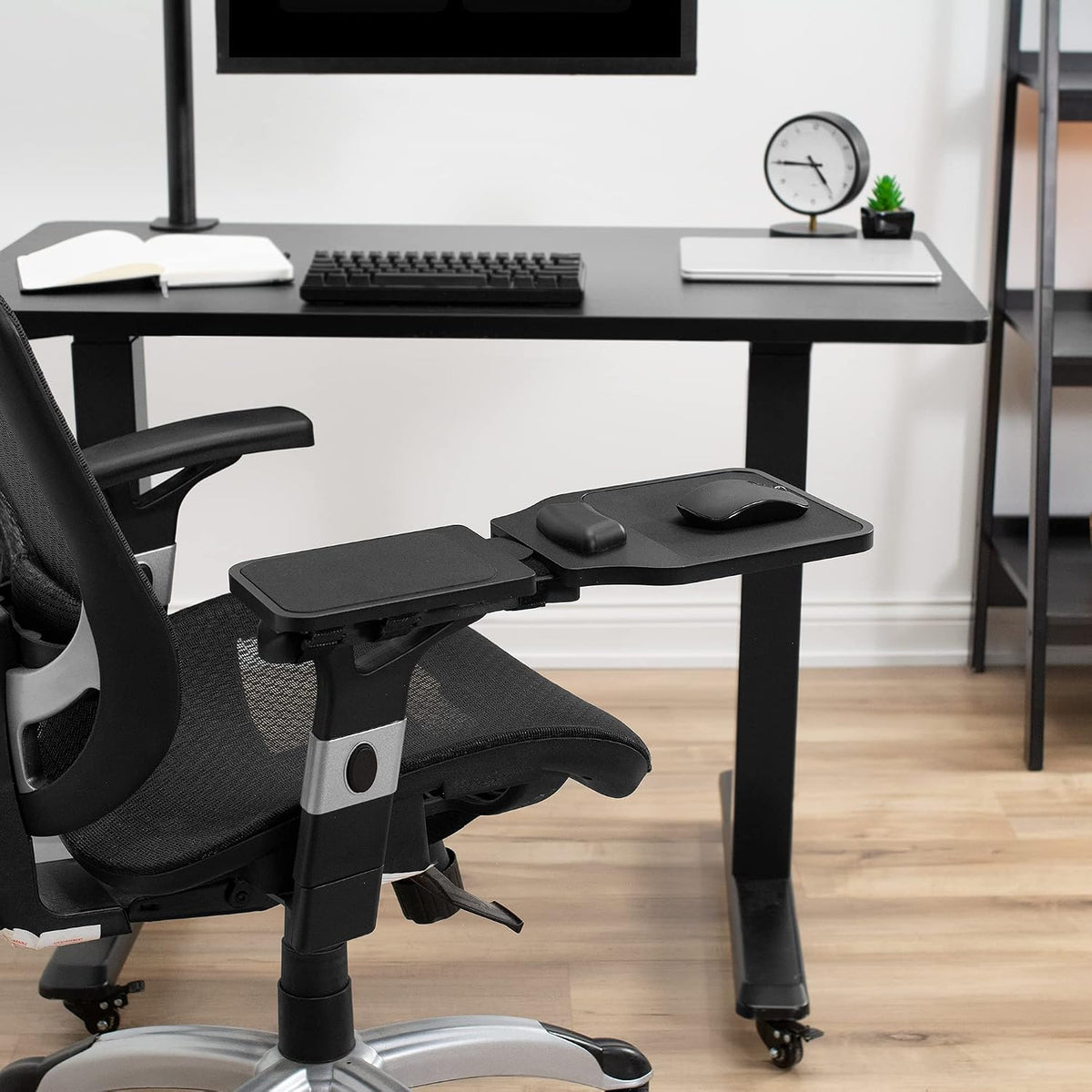 VIVO Black Wooden Arm Rest Mouse Pad with Wrist Cushion, MOUNT-MS02D
