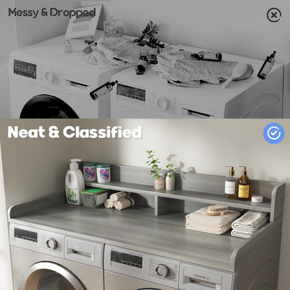 2-Tier Washer and Dryer Countertop with 2.75" H Guard,54" W x 27.5" D Laundry Countertop Cover with Non-Slip Pad,Large Space Laundry Topper for Folding Clothes Over Washer and Dryer-White