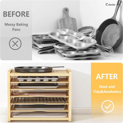 celestite Wooden Baking Sheet Organizer for Cabinet Baking Tray Organizer Cookie Sheet Organizer for Cabinet Kitchen Storage Organization Accessories