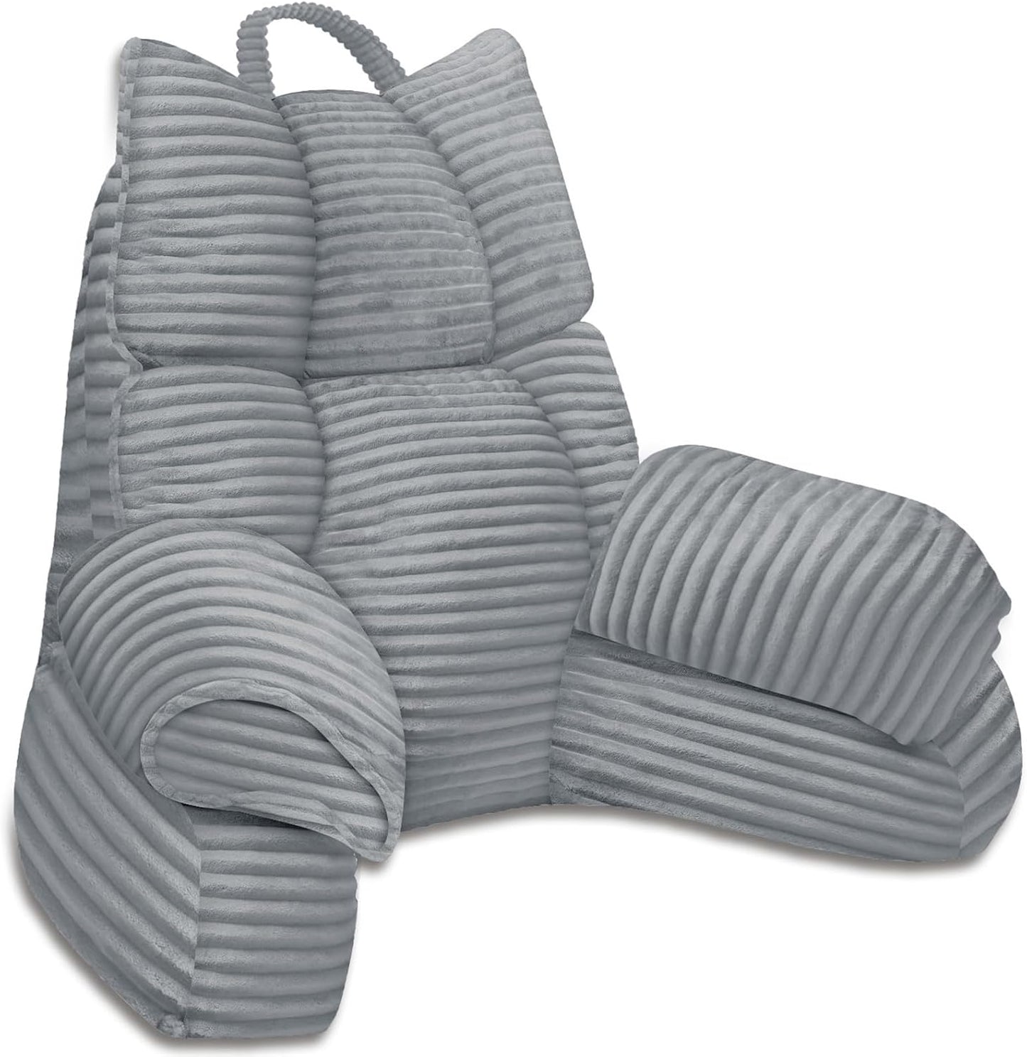 Reading Pillow for Bed with Arms, Back Support, Memory Foam（Grey Black） | Reading Pillow for Bed with High Arm Rests, Back Support Pillow for Sitting Up, Shredded Memory Foam for Reading, TV & Gaming