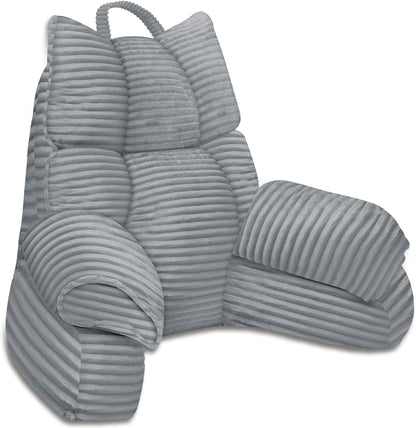 Reading Pillow for Bed with Arms, Back Support, Memory Foam（Grey Black）