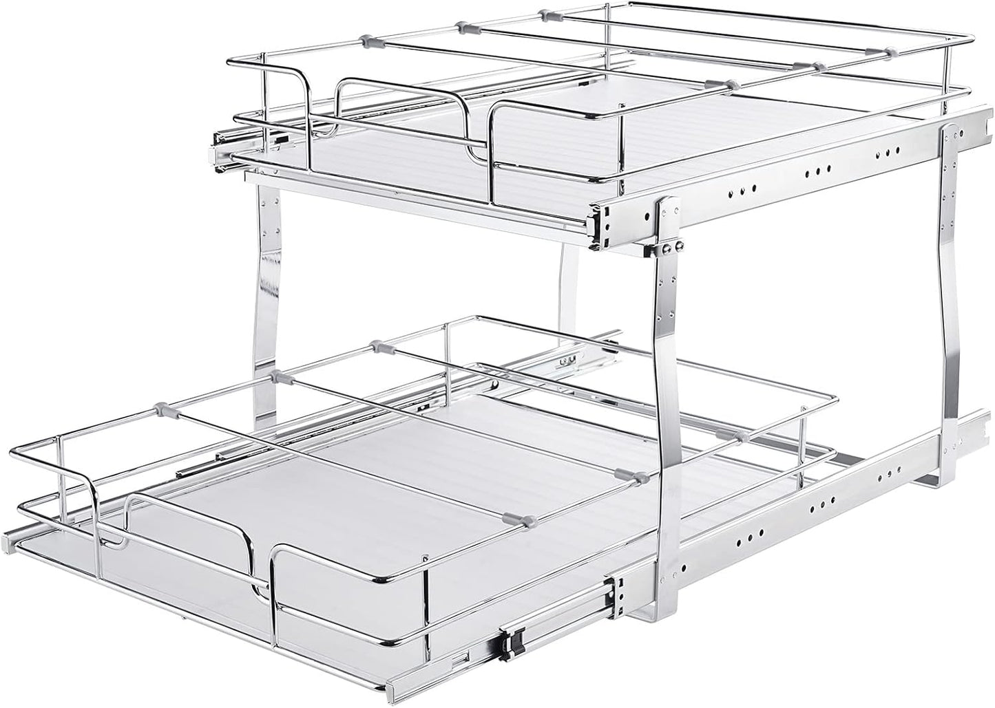 VEVOR Pull Out Cabinet Organizer, 14" Wx21.2 Dx15.2 H Heavy 2 Tier Duty Slide Out Pantry Shelves, Chrome-Plated Steel Roll Out Drawer for Under Sink, 15.5" Wx22.5 Dx19 H Install Size for Cabinet
