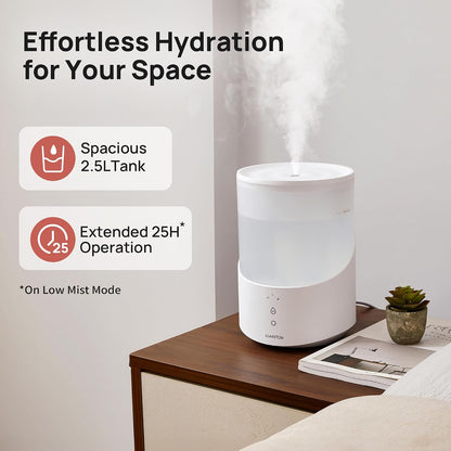 Clarston Humidifiers for Bedroom, 2L Cool Mist Humidifier, 24dB Quiet Sleep
