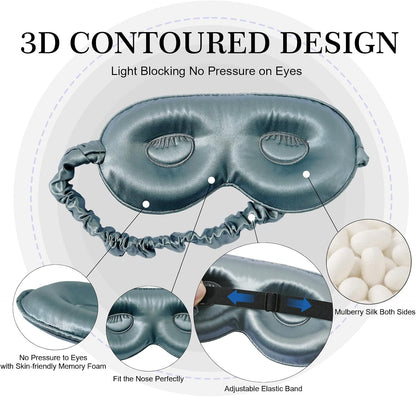 ZIMASILK Adjustable 22 Momme 100% Pure Mulberry Silk Sleep Mask, 3D Contoured Cup Eye Mask for Sleeping, Super Soft Breathable Blindfold, Perfect Blocks Light for Sleeping (Black)