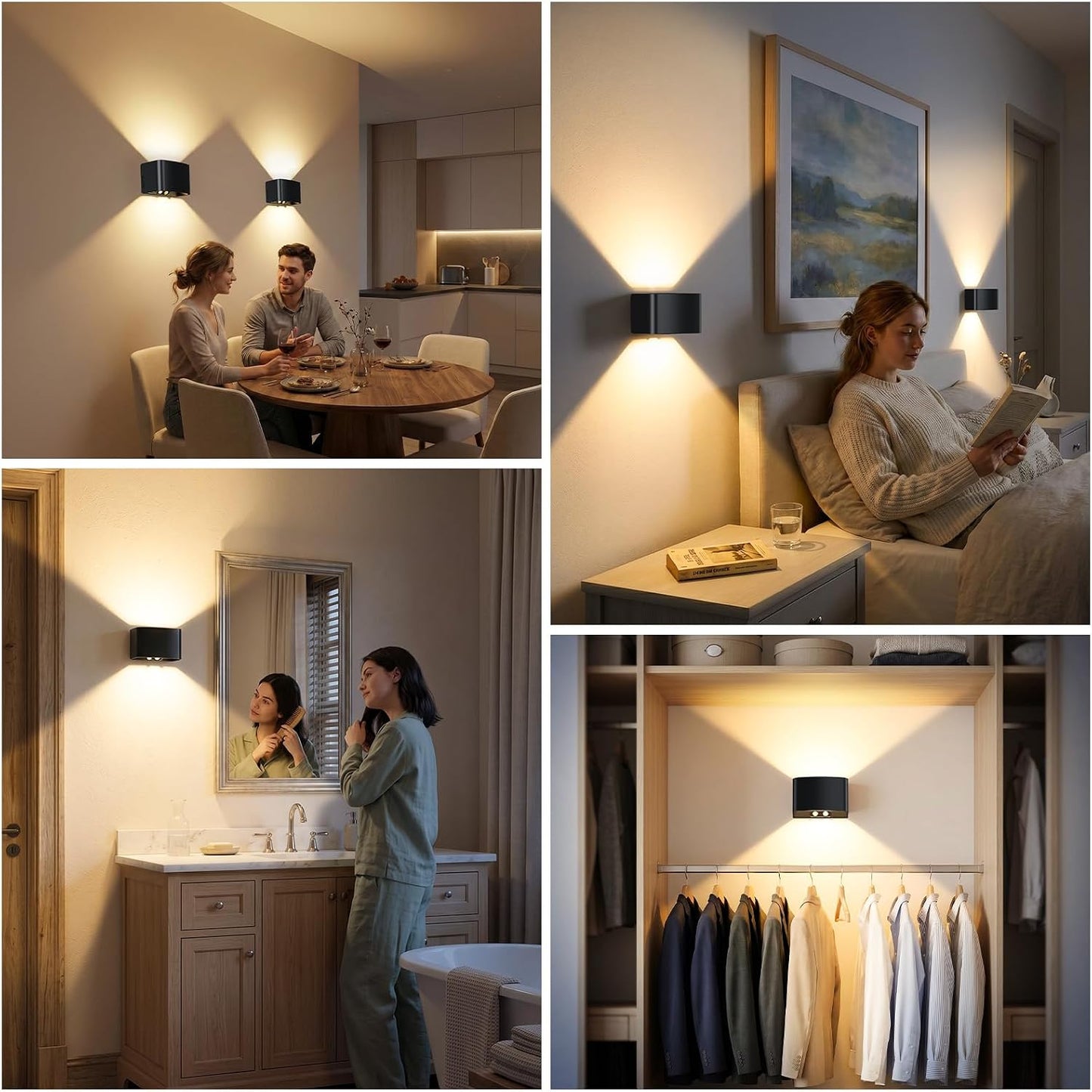 Motion Sensor Wall Light with Remote Control, 5000mAh Rechargeable Wireless Wall Sconce Set of 2, Motion Sensor Night Light Adjustable Brightness & Angle, Up and Down Battery Powered Wall Lamps Indoor