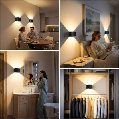 Motion Sensor Wall Light with Remote Control, 5000mAh Rechargeable Wireless Wall Sconce Set of 2, Motion Sensor Night Light Adjustable Brightness & Angle, Up and Down Battery Powered Wall Lamps Indoor