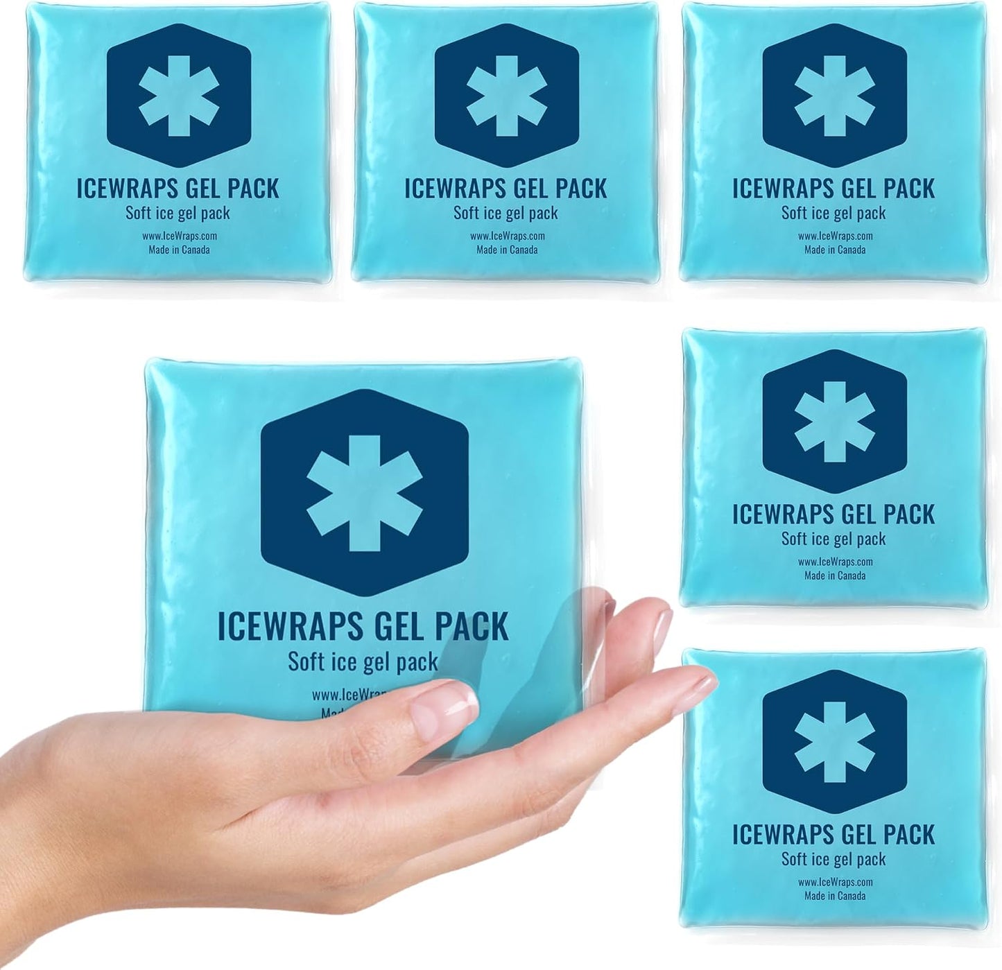 ICEWRAPS Reusable Ice Packs Compact 3 x 3 inches, Soft Cooling Pack, 6 Pack | Hot or Cold Use, Puncture Resistant, Flexible Ice Pack for Everyday Comfort, Multipurpose Gel Design, FSA-HSA Eligible
