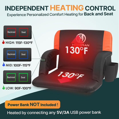 HOPERANHeated Stadium Seats Orange | Independent Seat & Back 3 Level Heat (NO Battery), Soft Cushion, 6 Recliner, Anti-Slip, Side Pockets, Backpack Straps