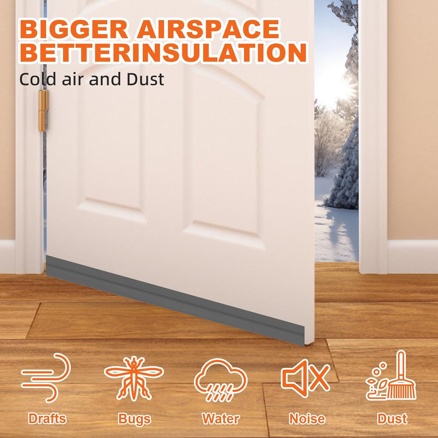 Door Draft Stopper, Door Sweep for Bottom of Door, Weather Stripping Door Seal Gap Filler Bottom Blocker Soundproofing Cold Air Insulation Save Energy Install Quickly Easily (Black, 39‘’)