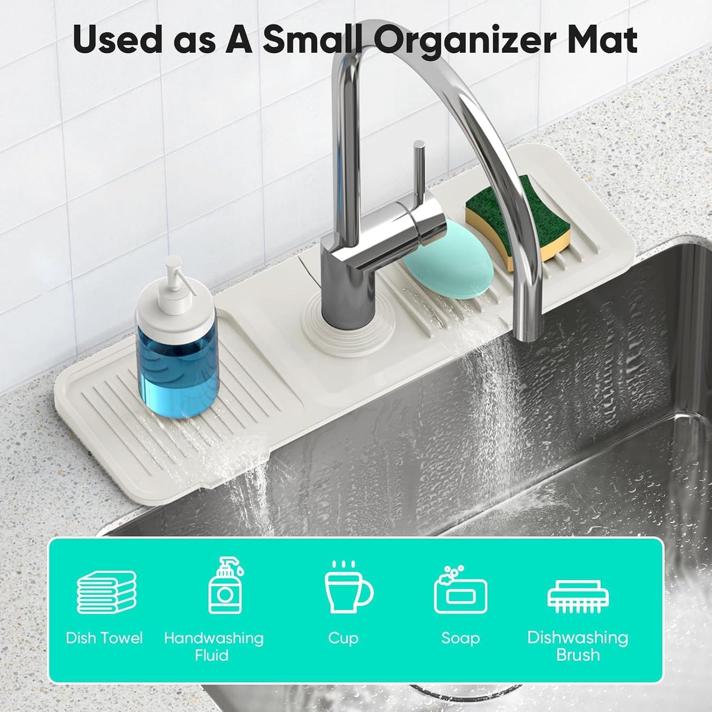 24 Inch Longer Faucet Mat for Kitchen Sink [5° Slope Fast Self-draining]Bathroom Kitchen Sink Splash Guard Silicone Sinks Faucet Mat Splash Guard for Kitchens Sinks Area Tidy Splashs Draining Mats