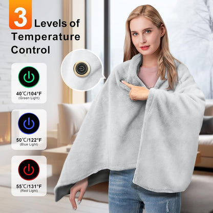 USB Electric Heated Shawl,Portable Cordless Heated Throw Blanket,3 Heat Settings,Heated Shawl Poncho Wrap Blanket with Zipper,for Outdoor,Car,Travel,Camping,Machine Washable(Battery Not Included)