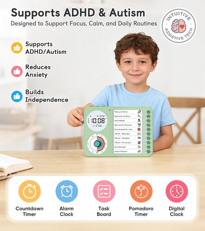 3-in-1 Visual Timer & ADHD Tool for Kids with Chore Chart & Planning Board | ADHD Task Timer for Adults with Visual Schedule, To-Do List & Planning Board for Home, School, Classroom, Work