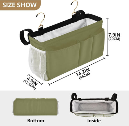 Black Bedside Caddy Storage Bag Bedside Organizer for Bed Rails College Dorm Room Organizer Caddy Hanging Shelf 6 Pockets with Hooks for Drinks Magazine Phone Holder