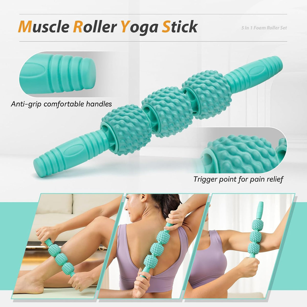SUBCULTUREPICK 5 in1 Foam Roller Set, Trigger Point Foam Roller Deep Tissue