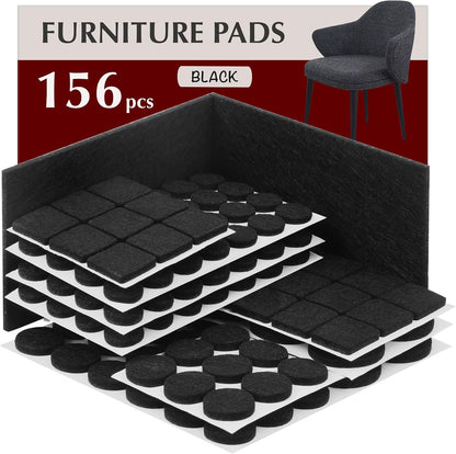 Felt Furniture Pads - 156pcs Black - Chair Leg Floor Protectors - Felt Pads | Furniture Sliders for Hardwood Floors, Chair Foot Pads, Furniture Legs, Felt Pads for Chairs, Floor Protectors for Furniture