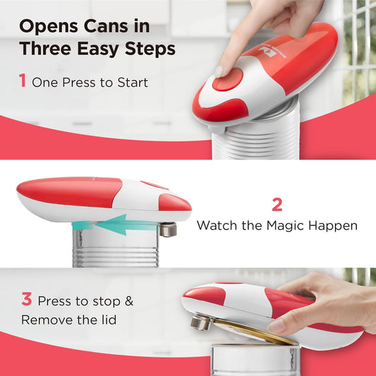 Kitchen Mama Auto Electric Can Opener, Red | Automatic, Hands Free, Smooth Edge, Food-Safe, Battery Operated