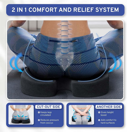 Memory Foam Seat Cushion - Tailbone Pain Relief Cushion, Non-Slip Sciatica Pain Relief Pillow - Cushion for Office Chair, Car, Wheelchair, Computer, Desk Chair - Coccyx, Lower Back Support (Navy)