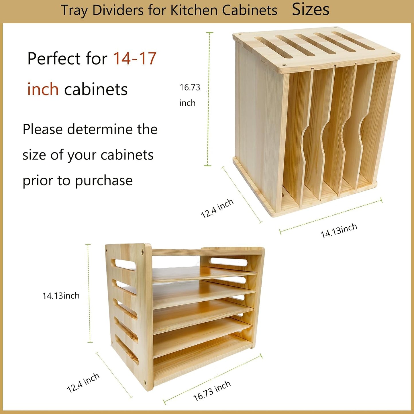 6 Tier Wood Cabinet Vertical Tray Dividers, 16.73in x14.13in x12.4in | Wooden Organizer For Sheets, for Cookie Sheet, Baking Trays, Cutting Board, Pans, for Organizing Cabinets, 5Y Warranty